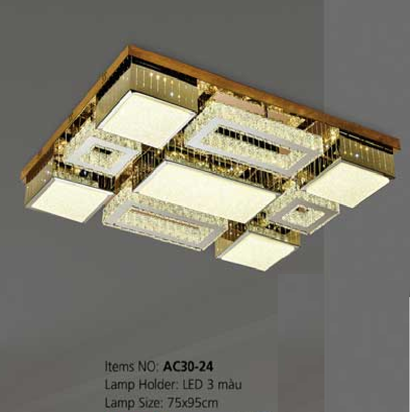 AC 30-24: Đèn áp trần chữ nah65t LED - KT: L950mm x W750mm - Đèn LED đổi 3 màu - Remote