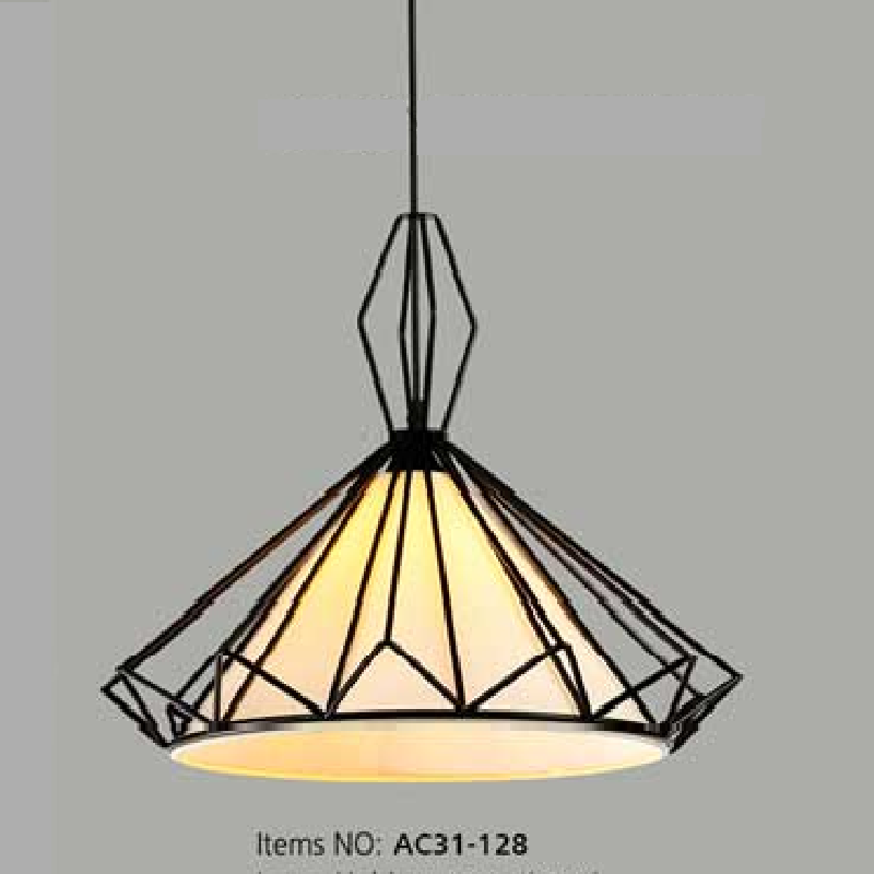 AC31 - 128: Đèn thả đơn, chao vải - KT: Ø300mm x H1000mm - Bóng đèn E27 x 1