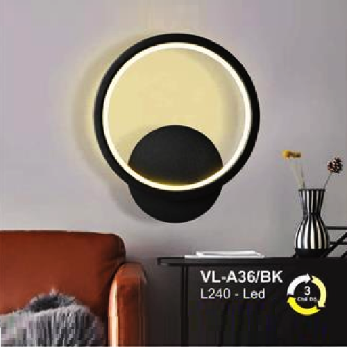 AN - VL - A36/BK: Đèn gắn tường LED viền đen  - KT: L240mm - Đèn LED đổi 3 màu