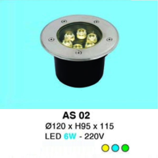 HF - AS 02: Đèn LED âm sàn - ĐK: Ø120mm x H95mm x115mm - IP 65 -  Đèn LED 6W - 220V - Ánh sáng  màu vàng/xanh lá/Xanh dương