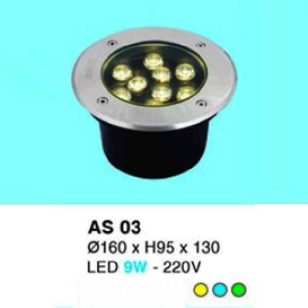 HF - AS 03: Đèn LED âm sàn - ĐK: Ø160mm x H95mm x130mm - IP 65 -  Đèn LED 9W - 220V - Ánh sáng  màu vàng/xanh lá/Xanh dương
