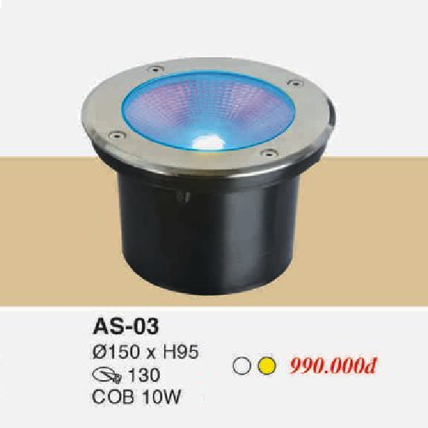 AS - 03: Đèn LED âm sàn trên bờ - KT: Ø150mm x H95mm - Lỗ khoét: Ø130mm - Đèn LED COB 5W ánh sáng trắng/vàng