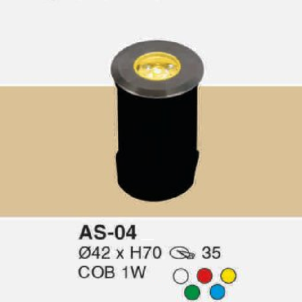 AS - 04: Đèn LED âm sàn trên bờ - KT: Ø42mm x H70mm - Lỗ khoét: Ø35mm - Đèn LED COB 1W ánh sáng Trắng/Vàng/XL/XD/Đỏ