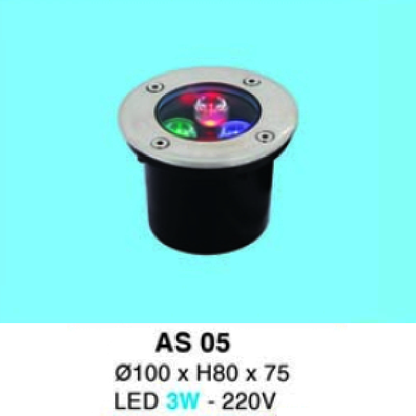 HF - AS 05: Đèn LED âm sàn - ĐK: Ø100mm x H80mm x75mm - IP 65 - Đèn LED 3W - 220V - Ánh sáng  3 màu