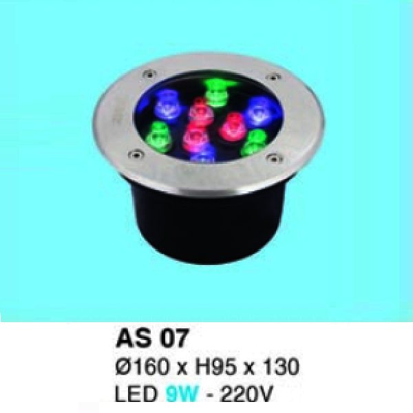 HF - AS 07: Đèn LED âm sàn - ĐK: Ø160mm x H95mm x130mm - IP 65 -  Đèn LED 9W - 220V - Ánh sáng  3 màu