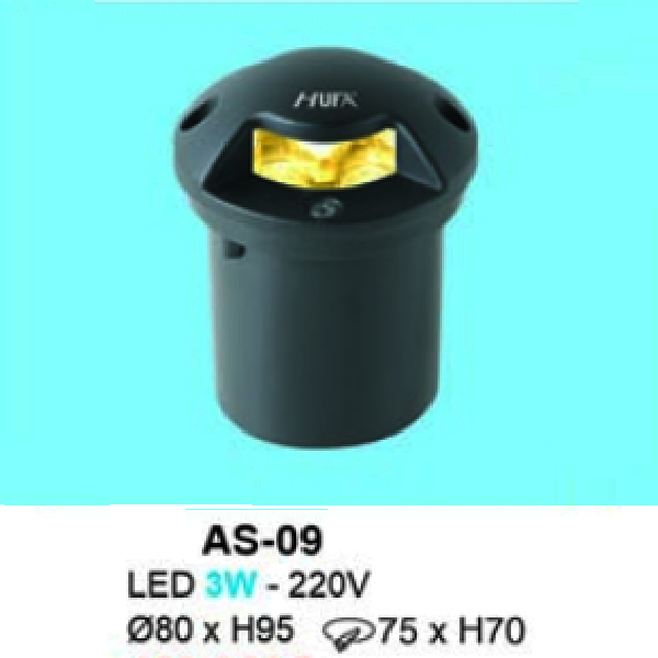HF - AS 09: Đèn LED âm sàn - ĐK: Ø80mm x H95mm - Lỗ khoét: Ø75mm x H70mm  - IP 65 - Đèn LED 3W - 220V - Ánh sáng  vàng
