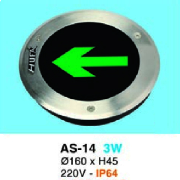 HF - AS 14: Đèn LED âm sàn - ĐK: Ø160mm x H45mm  - IP 64 - Đèn LED 3W - 220V - Ánh sáng  màu  xanh lá