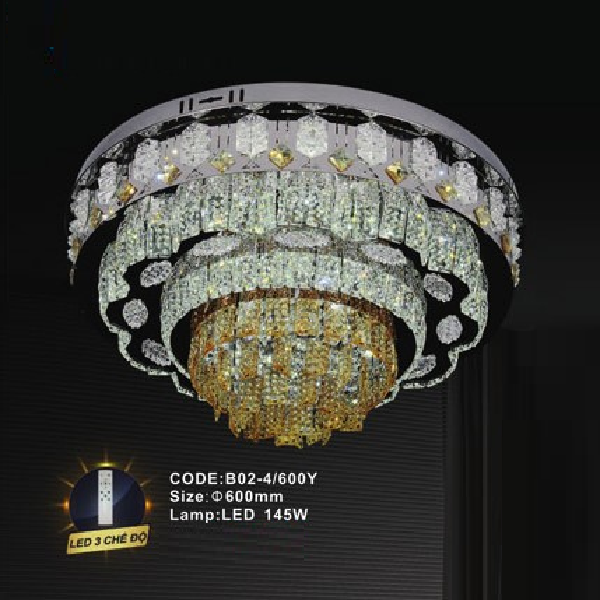 CODE: B02-4/600Y: Đèn áp trần LED - KT: Ø600mm - Đèn LED 145W, ánh sáng đổi 3 màu