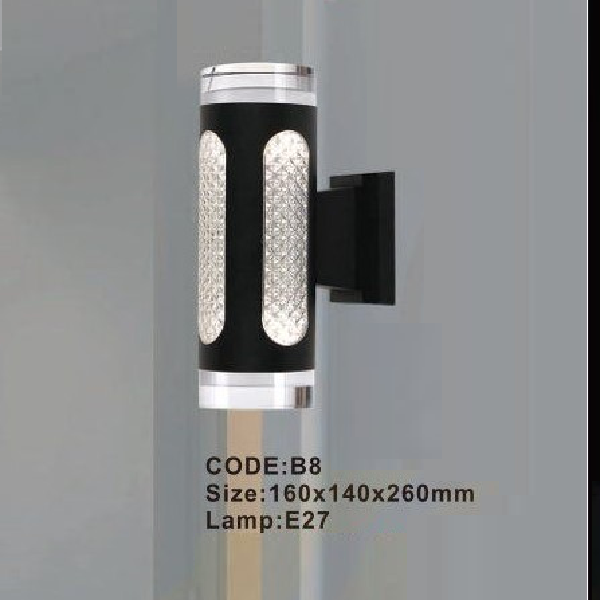 CODE: B8: Đèn gắn tường vách ngoài - KT: 160mm x 140mm x H260mm - Bóng đèn E27 x 2 bóng