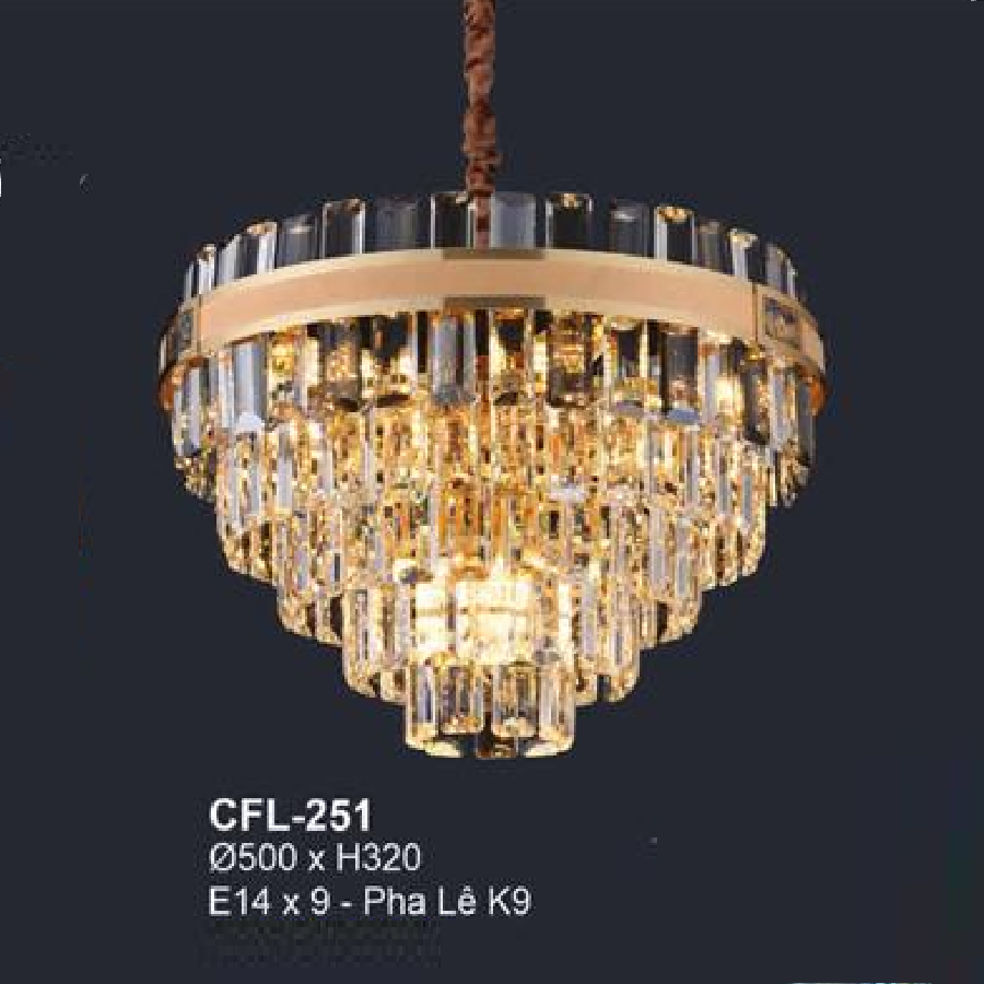 EU - CFL - 251: Đèn thả phale K9 - KT: Ø500 x H320mm - Đèn chân E14 x 9 bóng