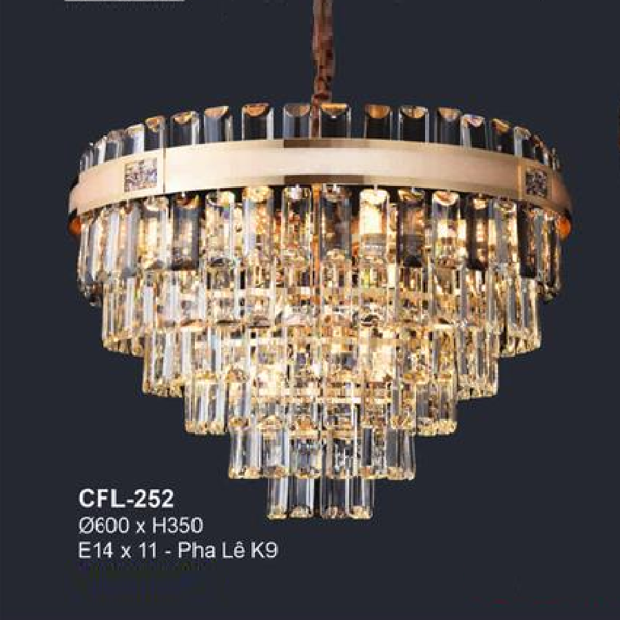 EU -  CFL - 252: Đèn thả phale K9 - KT: Ø600 x H350mm - Đèn chân E14 x 11 bóng