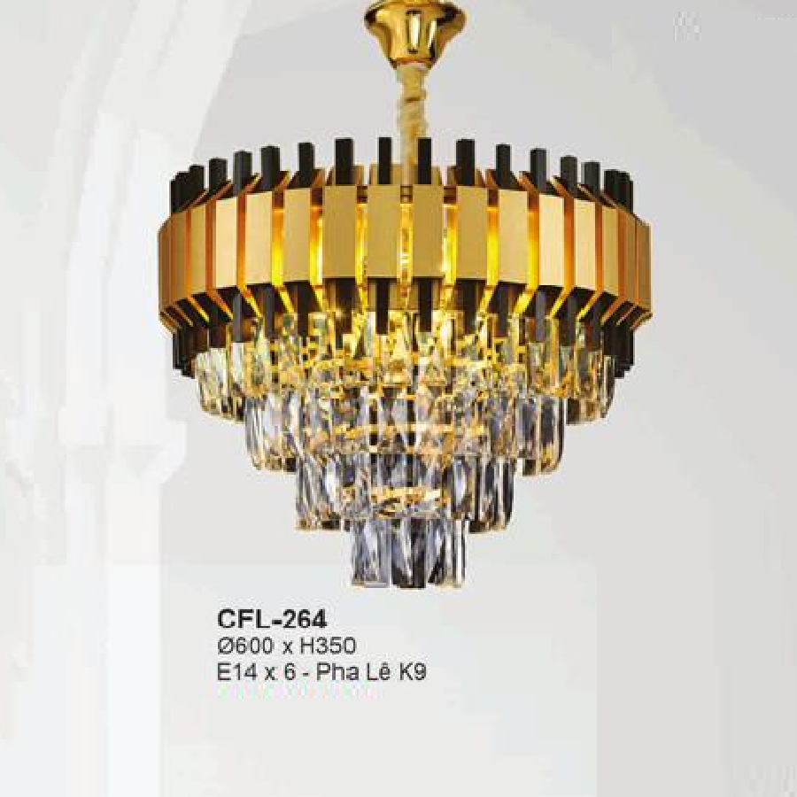 EU - CFL - 264: Đèn thả phale  - KT: Ø600 x H350mm - Đèn chân E14 x 6 bóng