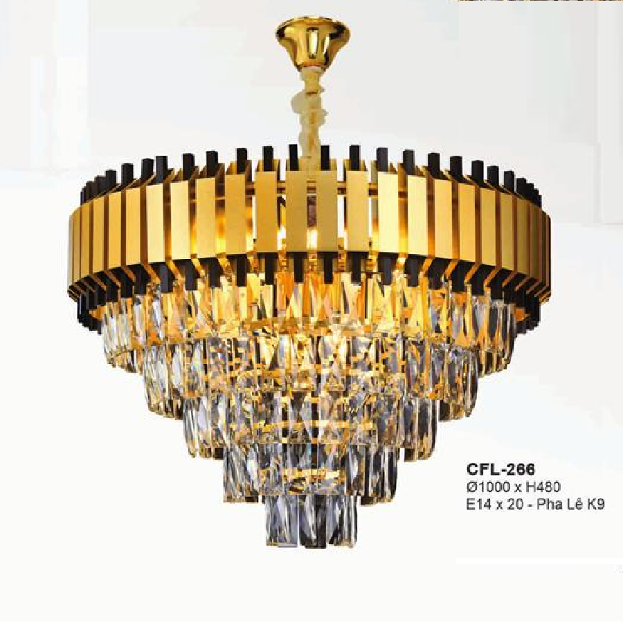 EU -  CFL - 266: Đèn thả phale K9 - KT: Ø1000mm x H480mm - Đèn chân E14 x 15 bóng
