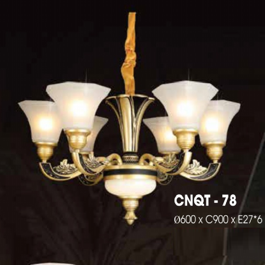 CNQT - 78: Đèn chùm 6 tay chao thủy tinh - KT: Ø600mm x H900mm - Đèn chân E27 x 6 bóng