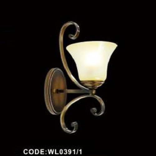 CODE: WL0391/1: Đèn gắn tường1 bóng, chao thủy tinh - KT: Ø170mm x H400mm - W250mm - Đèn E27 x 1 bóng