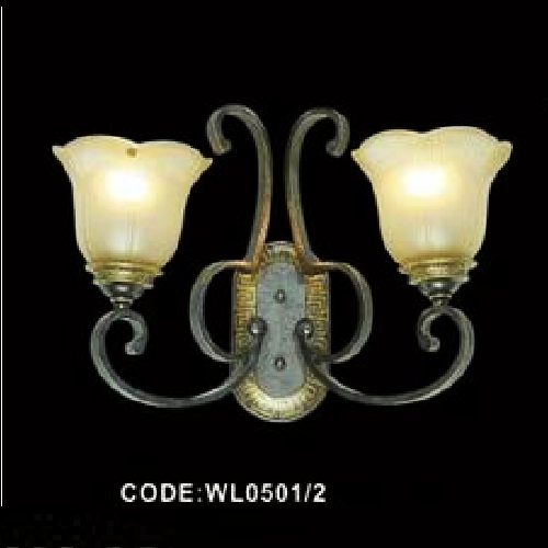 CODE: WL0501/2: Đèn gắn tường  đôi chao thủy tinh - KT: Ø500mm x H360mm - W240mm - Đèn E27 x 2 bóng