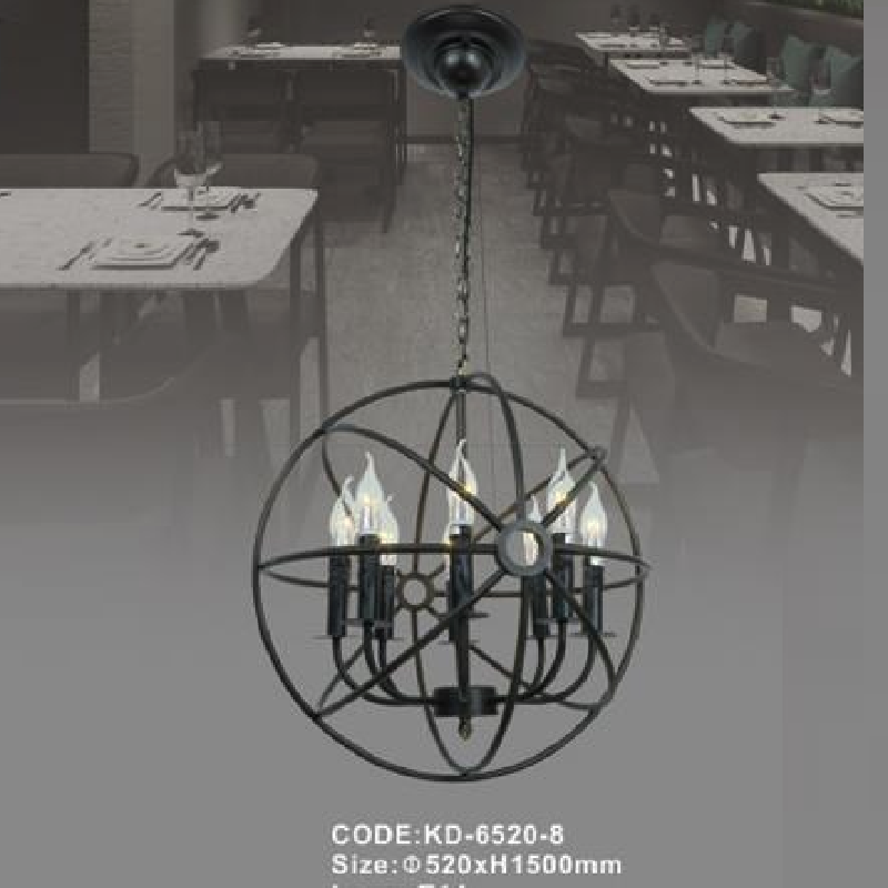 CODE:KD-6520-8: Đèn chùm thả Cafe - KT: Ø520mm x H1500mm - Bóng đèn E14 x 8 bóng