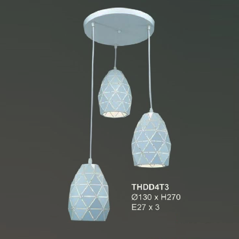 35 - THDD4T3: Đèn thả 3 bóng - KT:  Ø130mm x H270mm - Bóng đèn E27 x 3 bóng