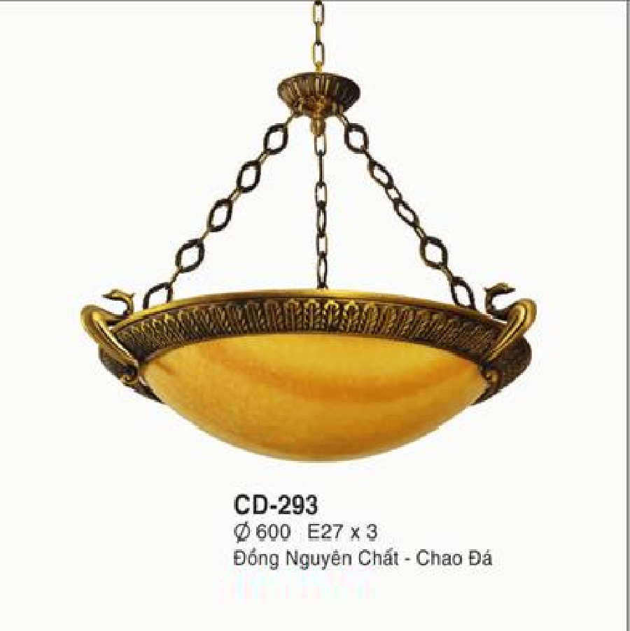 EU - CD - 293: Đèn thả đồng, chao đá - KT: Ø600mm - Đèn chân E27 x 3 bóng