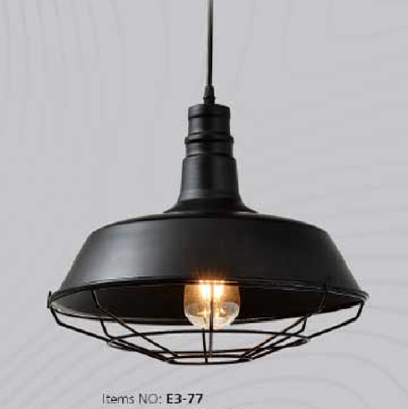 E3 - 77: Đèn thả đơn, chóa đen - KT: Ø370mm x H250mm - Bóng đèn E27 x 1