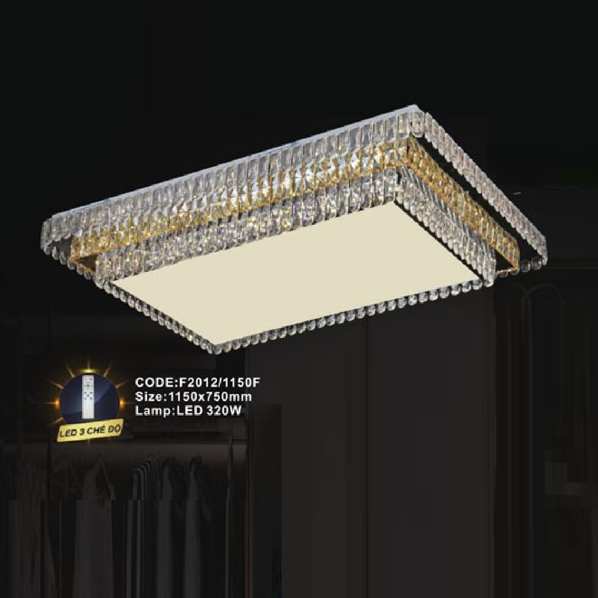CODE: F2012/1150F: Đèn áp trần chữ nhật LED - KT: L1150mm x W750mm - Đèn LED 320W ánh sáng đổi màu
