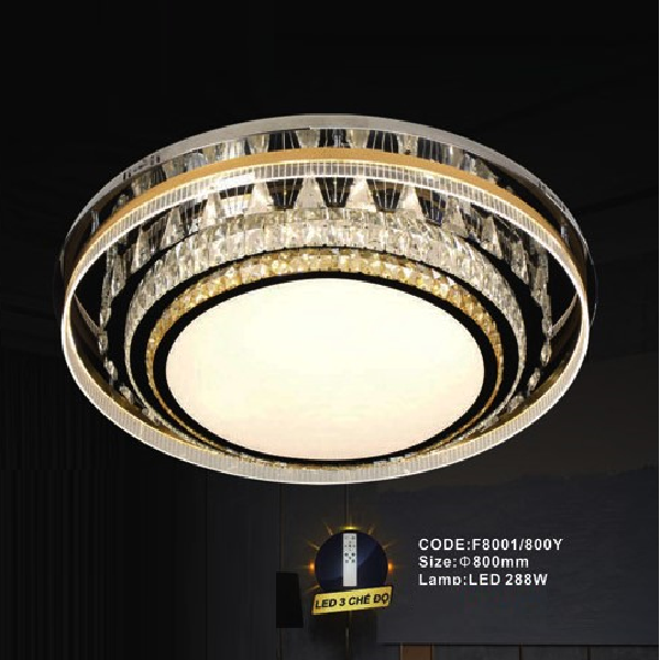 CODE: F8001/800Y: Đèn áp trần LED - KT: Ø800mm - Đèn LED 288W, ánh sáng đổi 3 màu