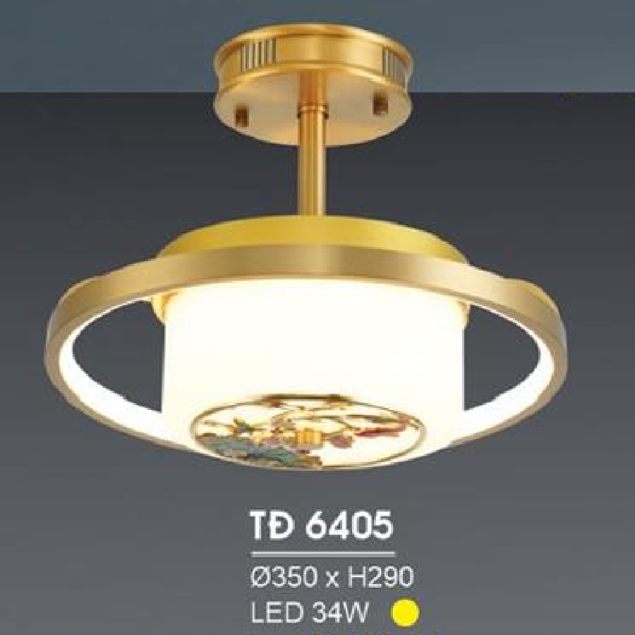 HF - TĐ  6405: Đèn thả đồng  - KT: Ø350mm x H290mm  - Đèn LED 34W ánh sáng vàng