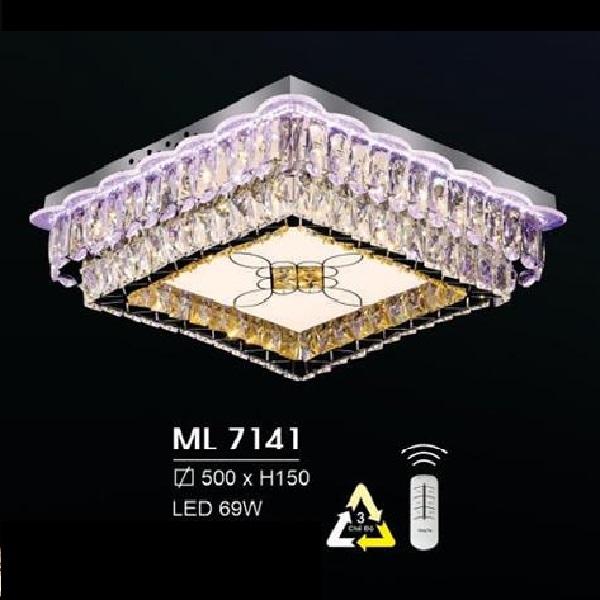 HF - ML 7141:  Đèn áp trần LED - KT: 500mm x 500mm  x H150mm - Đèn LED 69W đổi 3 màu - Remote