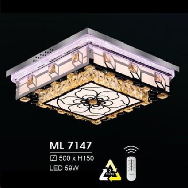 HF - ML 7147:  Đèn áp trần LED - KT: L500mm x W500mm  x H150mm - Đèn LED 69W đổi 3 màu - Remote