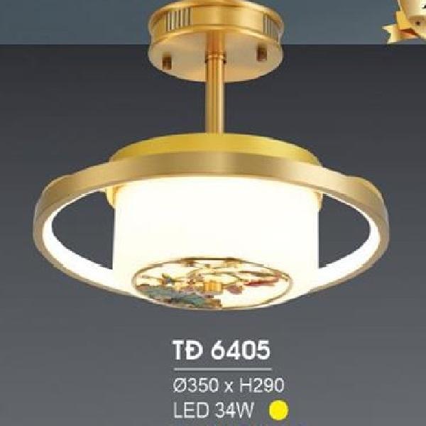 HF - TD 6405: Đèn thả đồng - KT: Ø350mm*H290mm - LED 34 W ánh sáng vàng