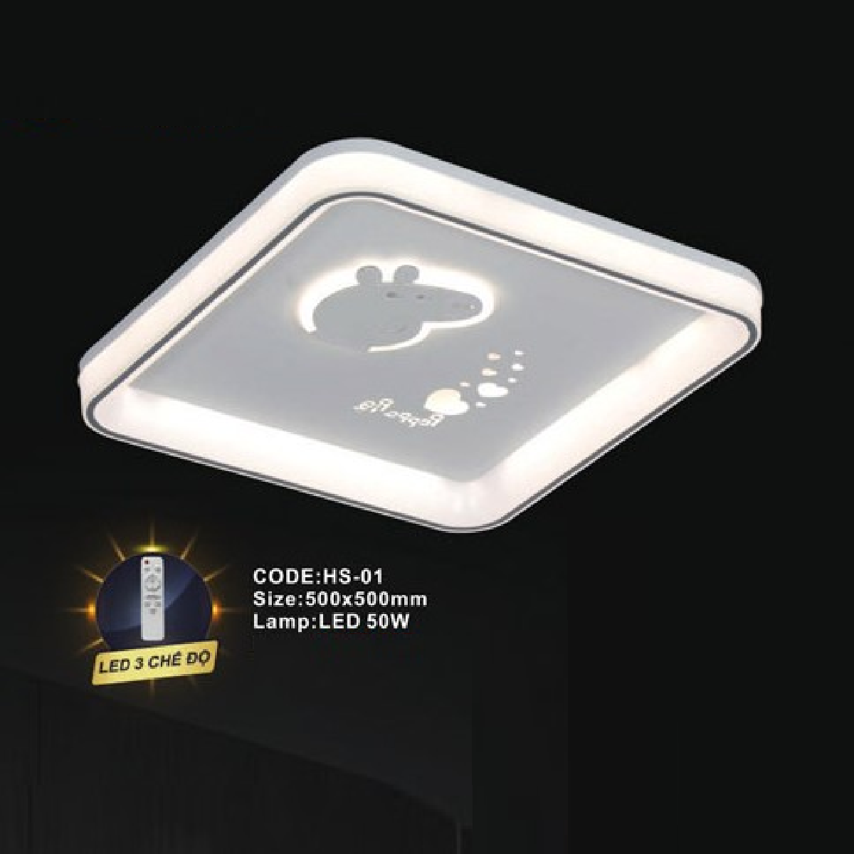 CODE: HS-01: Đèn áp trần LED - KT: L500mm x W500mm - Đèn LED 50W ánh sáng đổi 3 màu