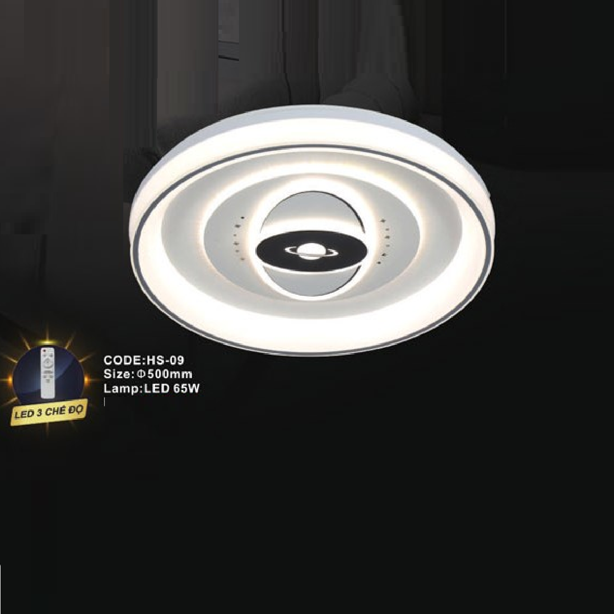 CODE: HS-09: Đèn áp trần LED - KT: Ø500mm - Đèn LED 65W ánh sáng đổi 3 màu