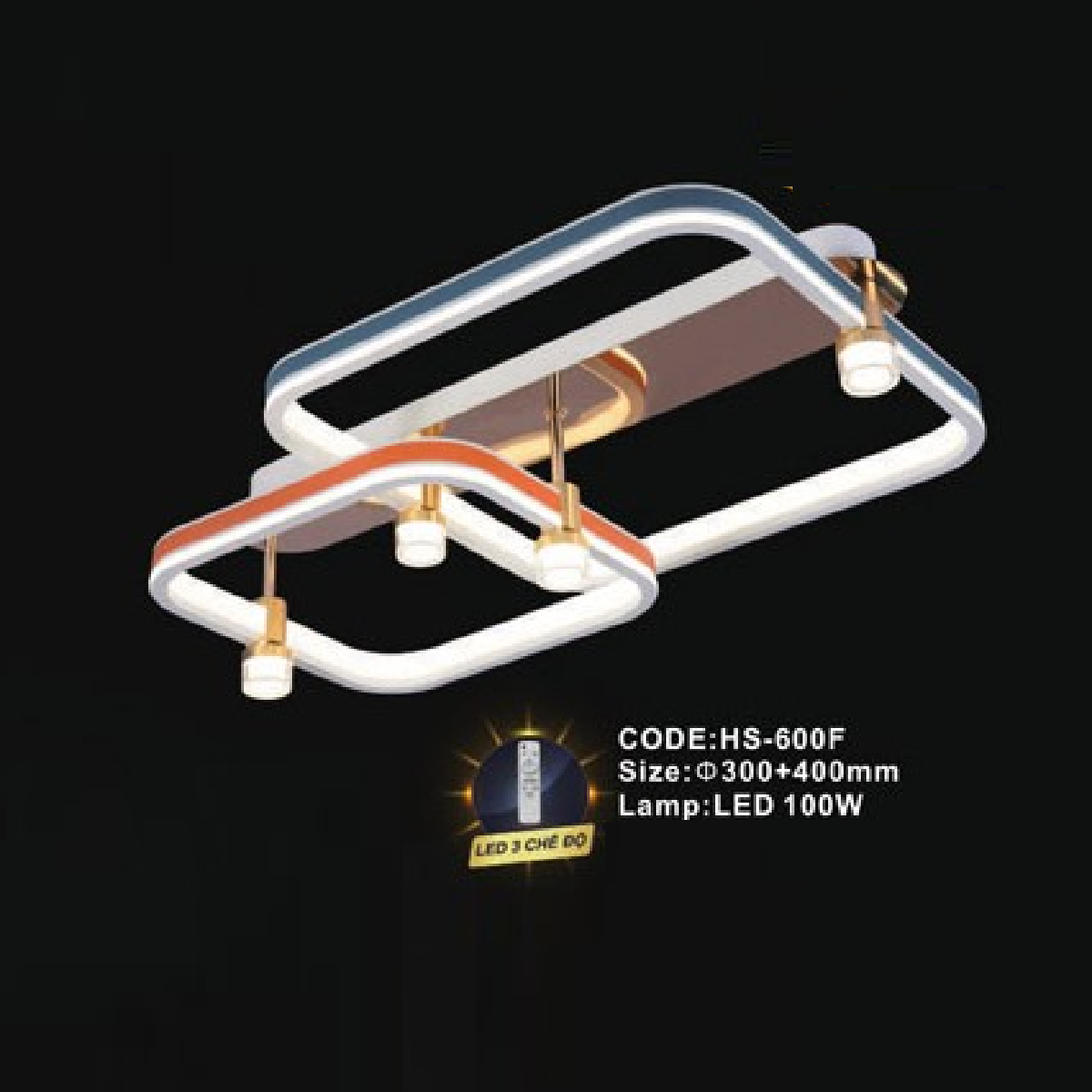 CODE: HS - 600F: Đèn áp trần LED Mica - KT: Ø(300+400)mm - Đèn LED 100W ánh sáng đổi 3 màu