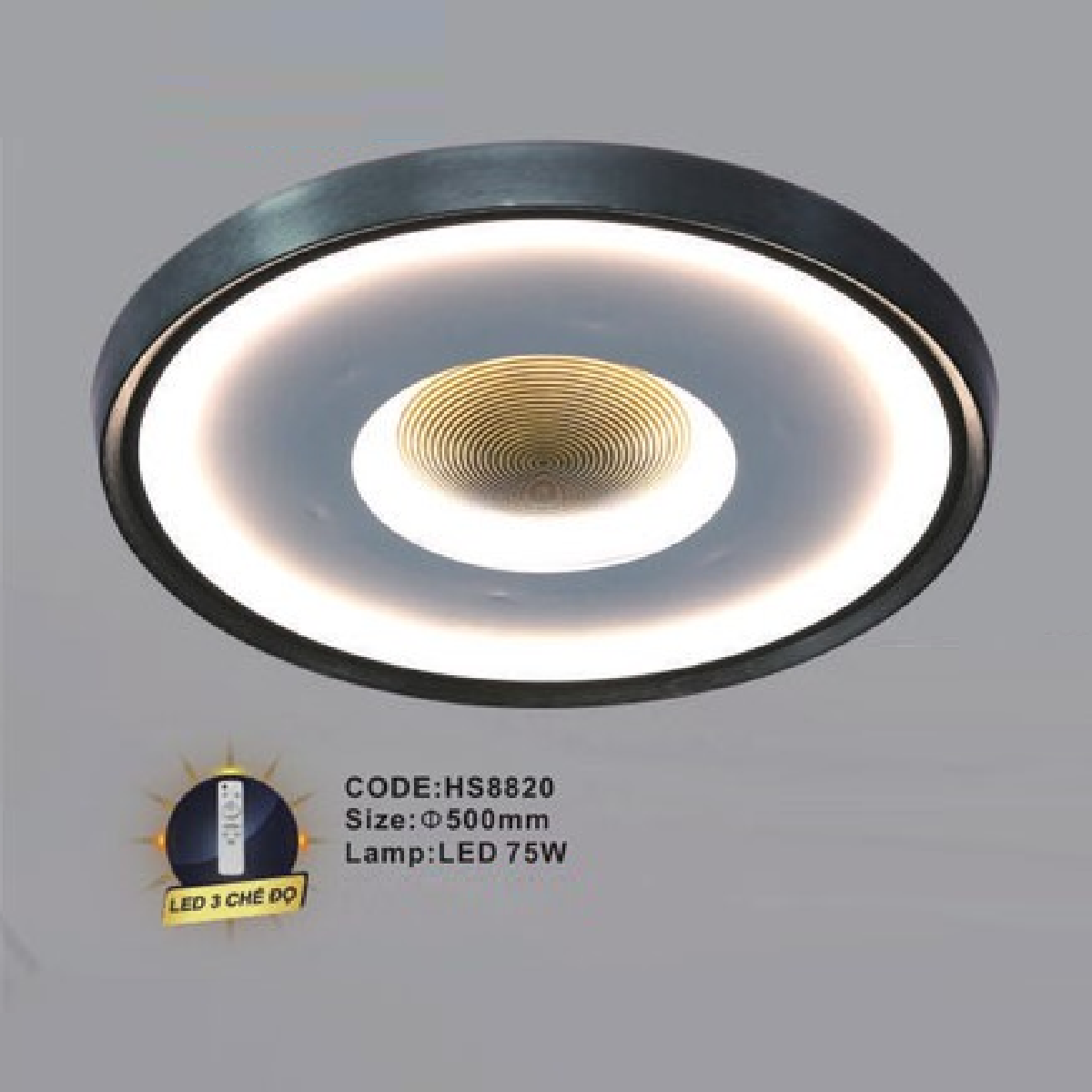 CODE: HS8820:  Đèn áp trần LED - KT: Ø500mm  - Đèn LED 75W ánh sáng đổi 3 màu