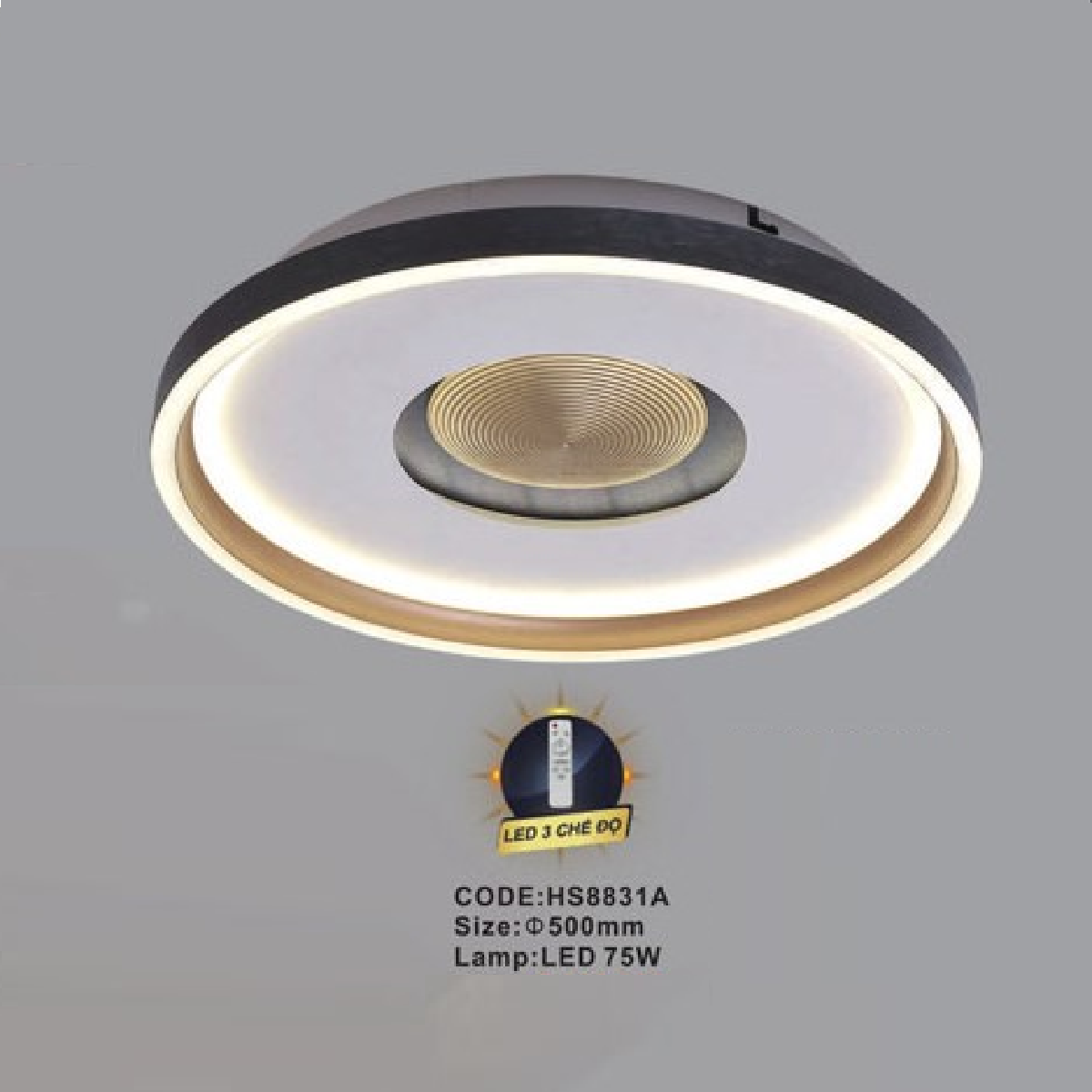CODE: HS8831A:  Đèn áp trần LED - KT: Ø500mm  - Đèn LED 75W ánh sáng đổi 3 màu