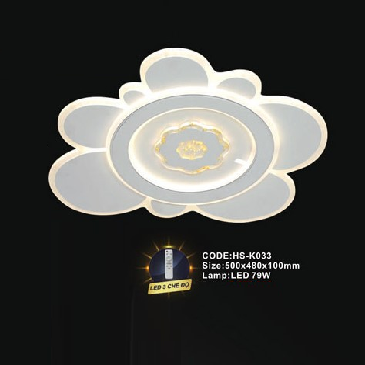 CODE: HS - K033: Đèn áp ttần LED MIca - KT: 500mm x 400mm x100mm - Đèn LED 79W ánh sáng đổi 3 màu