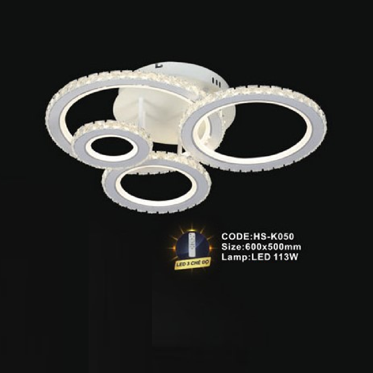 CODE: HS - K050: Đèn áp trần LED Mica - KT: 600mm x 500mm - Đèn LED 113W ánh sáng đổi 3 màu