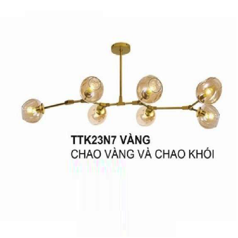 35 - TTK23N7 VÀNG: Đèn chùm 7 bóng - KT:  L900mm x H500mm - Bóng đèn E27 x 9 bóng