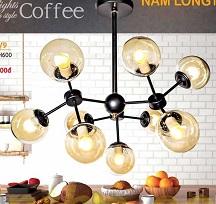 NC - 321/9: Chùm bi 9 chao thuỷ tinh màu trà, KT: Ø700mm*H600mm