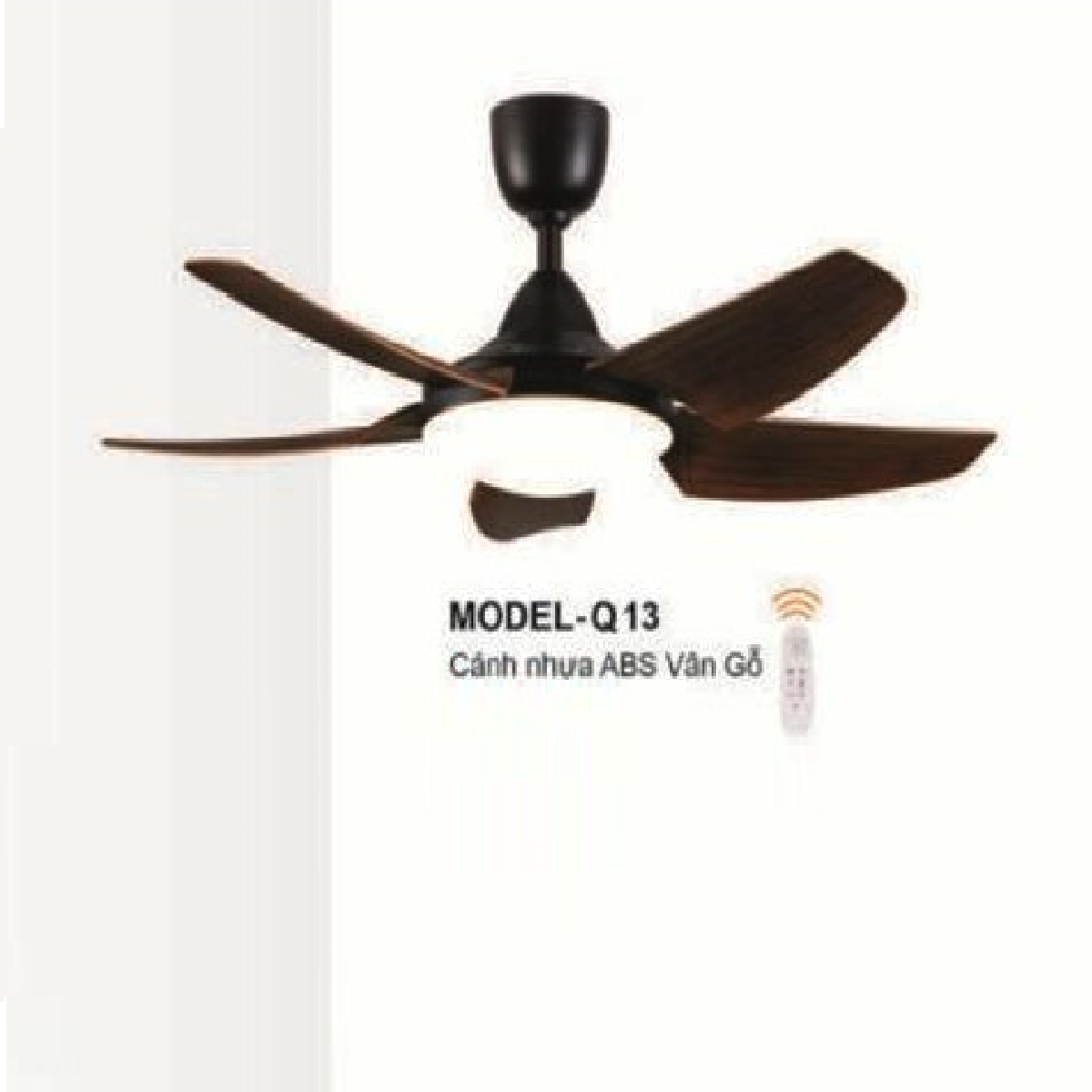E - MODEL - Q13: Quạt trần đèn LED 5 cánh nhựa ABS màu Vân Gỗ