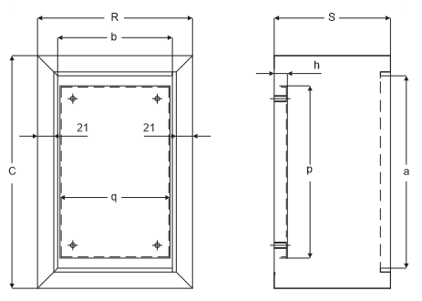 Quy định tính kích thước tủ kim loại lắp trong nhà - lắp nổi