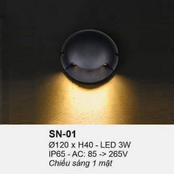 SN - 01: Đèn LED âm sàn trên bờ - KT: 120mm x H40mm - Đèn LED 3W chiếu 1 mặt, ánh sáng vàng
