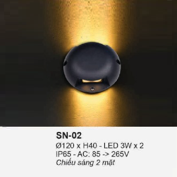 SN - 02: Đèn LED âm sàn trên bờ - KT: 120mm x H40mm - Đèn LED 3W x 2 chiếu  sáng 2 mặt, ánh sáng vàng