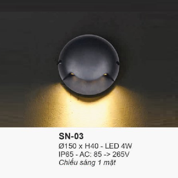 SN - 03: Đèn LED âm sàn trên bờ - KT: 150mm x H40mm - Đèn LED 4W  chiếu  sáng 1 mặt, ánh sáng vàng