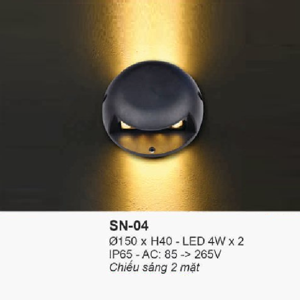 SN - 04: Đèn LED âm sàn trên bờ - KT: 150mm x H40mm - Đèn LED 4W x 2 chiếu  sáng 2 mặt, ánh sáng vàng