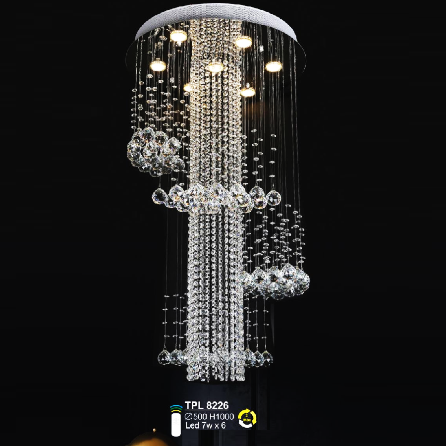 SN -  TPL 8226 - Đèn thả dây  đèn LED - KT: Ø500mm x H1000mm - Đèn LED 7W x 6 bóng đổi 3 màu - Remote