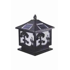 SOLAR - 23: Đèn gắn đầu trụ NLMT - KT: Mái 400mm - Đế: 370mm x H420mm - Đèn LED 5W, ánh sáng đổi 3 màu + Đèn E27 x1