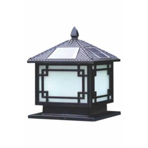 SOLAR - 27: Đèn gắn đầu trụ NLMT - KT: Mái 250mm - Đế: 250mm x H310mm - Đèn LED 3W, ánh sáng đổi 3 màu + Đèn E27 x1