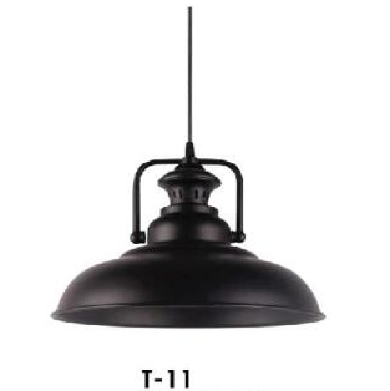 VE - T - 11: Đèn thả đơn, chóa đen - KT: Ø300mm x H200mm - Đèn chân E27 x 1