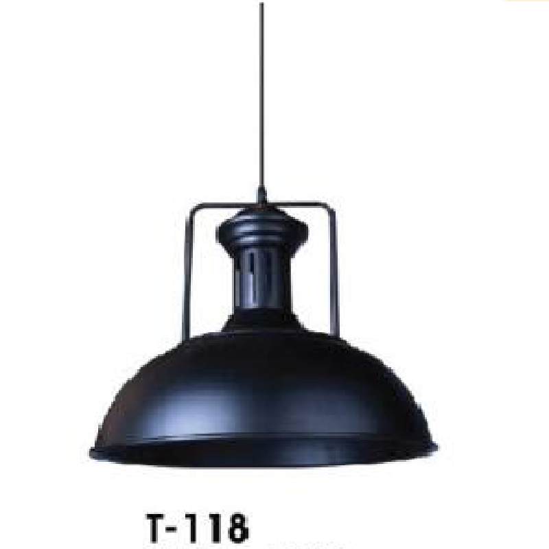 VE - T - 118: Đèn thả đơn, chóa đen - KT: Ø300mm x H250mm - Bóng đèn E27 x 1
